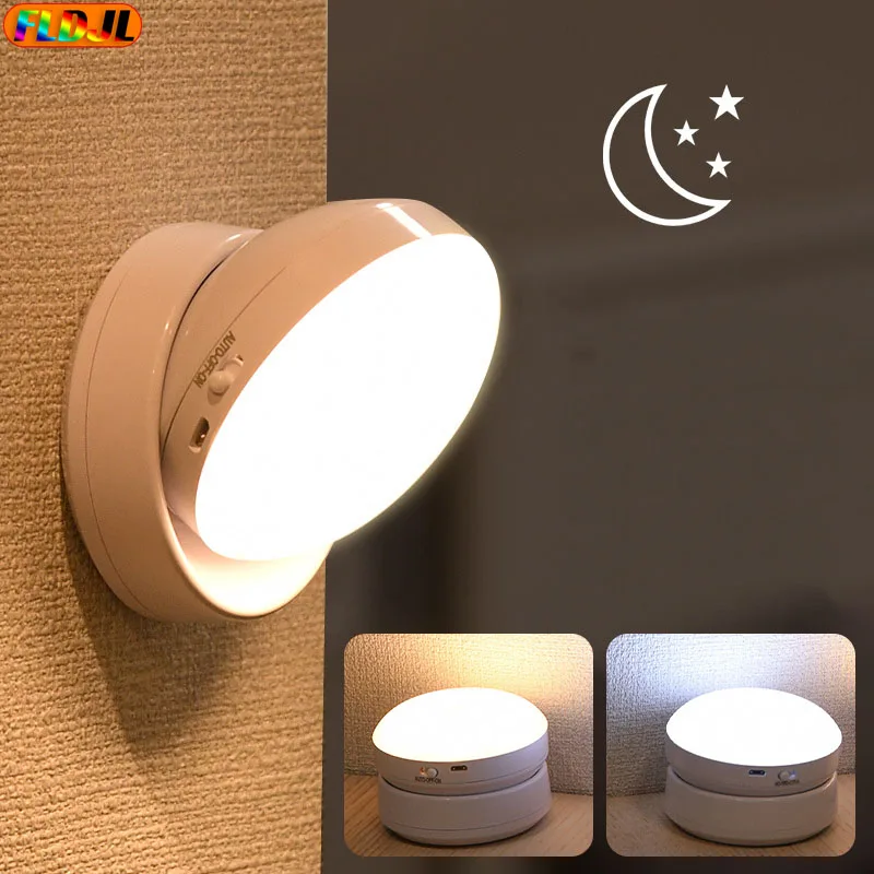 Wireless Round Motion Sensor LED Night Light USB Charging Cabinet Night Lamp Bedside Lights For Bedroom Home Closet Lighting