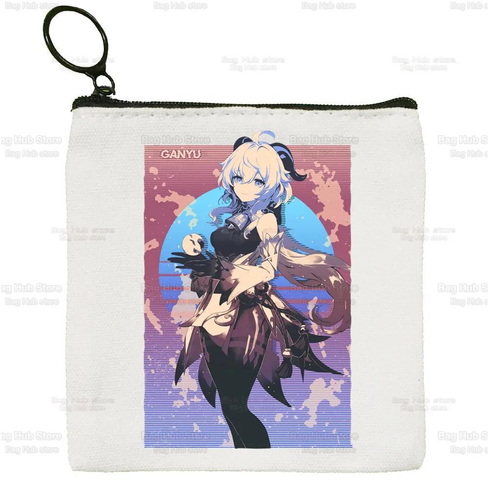 Genshin Impact Canvas Xiao Venti Hu Tao Coin Purse Female Cute Simple Zhong Li Raiden Shogun Coin Mini Zipper Card Bag