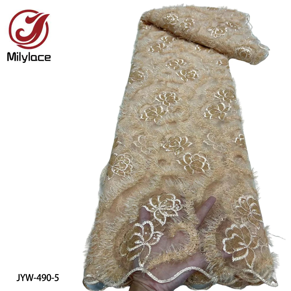 

Nigerian Lace Fabric 2021 High Quality Lace Embroidery Lace Fabric with Sequins French Tulle Lace Fabrics 5 Yards JYW-490