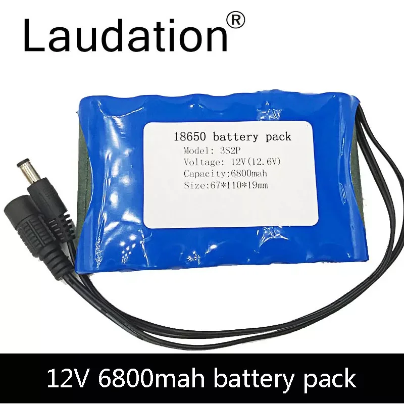 

2023NEW Free Shipping 3S BMS DC 11.1V 6.8Ah 12.6V 6800 mAh 12V Portable Rechargeable Lithium Battery CCTV Monitor Hunting Flashl