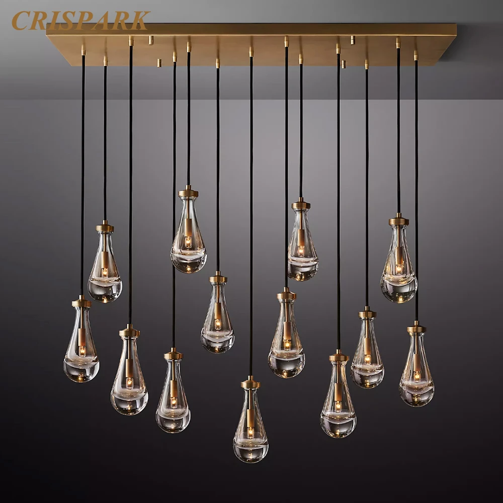 

Rain Linear Chandelier Modern LED Clear Waterdrop Ceiling Chandelier Home Decor Glass Pendant Lighting Fixture for Dining Room