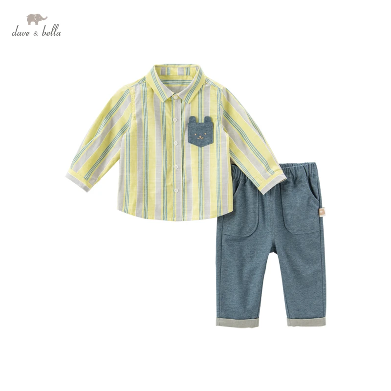 

Dave Bella Boys Clothing Sets Children's Spring & Autumn Yellow Striped Long Sleeve Shirt +Pants 2pcs Kids Clothes DB3222775