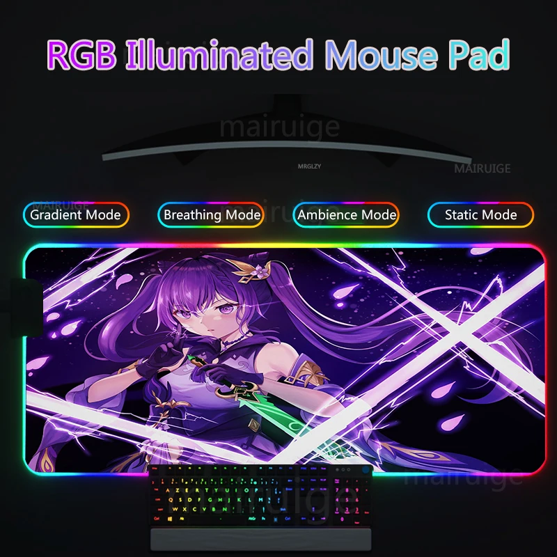 

Hot Sale Keqing RGB Led Mouse Pad Backlight MousePad Large Gaming Accessories Genshin Impact Gamer MouseMat Keyboard DeskMat Rug