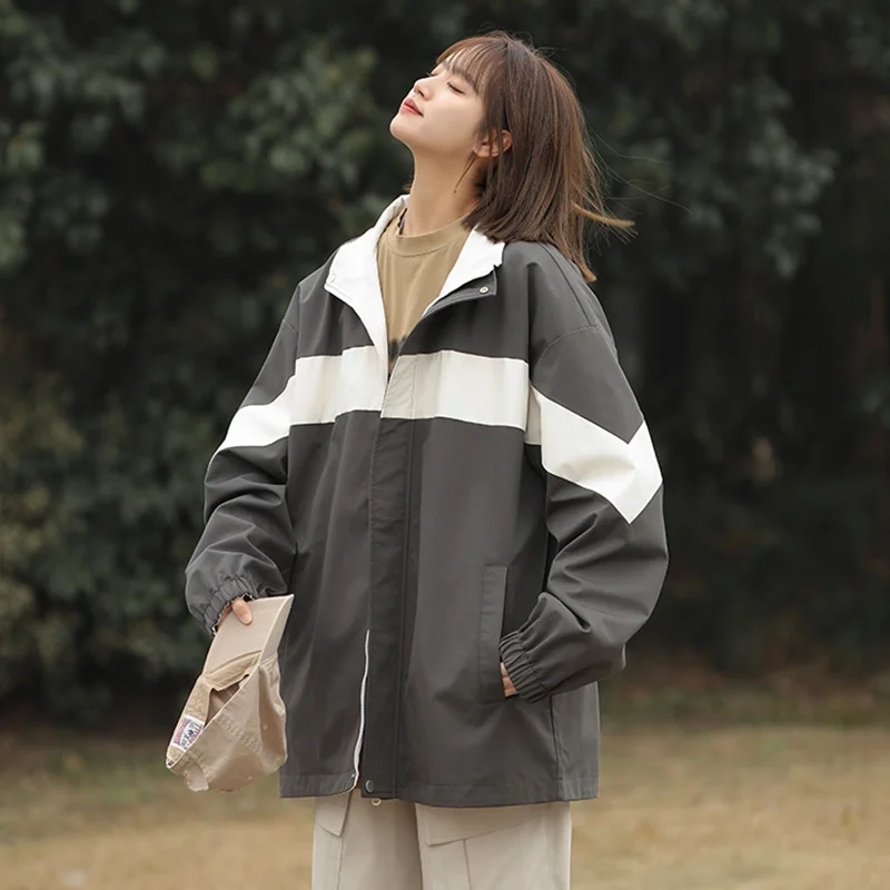 Двухсторонняя Молодежная куртка для мужчин и женщин свободная верхняя одежда