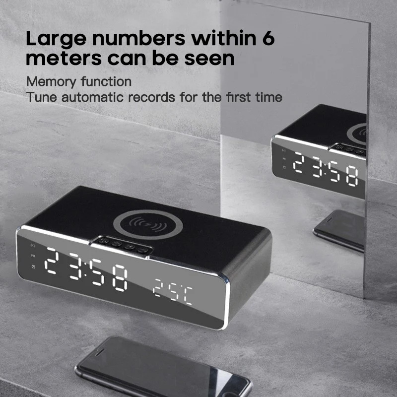 

Compatible Led Electric Alarm Clock Thermometer Digital Thermometer Clock Wireless Charger Clock Mirror With Time Memory Gentle