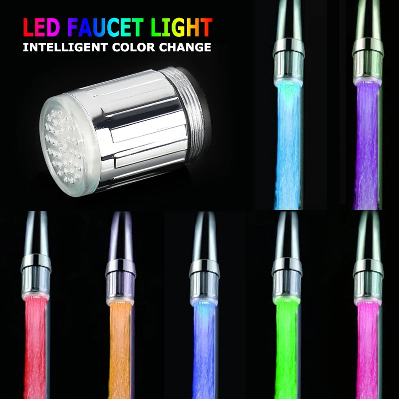 

Colors NO Battery LED Water Faucet Tap Heads Glow LED Water Faucet Glow Temperature Sensor Home Kitchen Tap Bathroom Nozzle