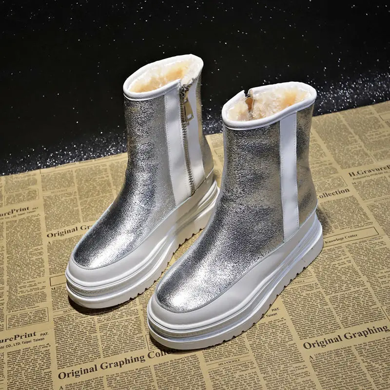 

Ботинки женские зимние на толстой подошве, с круглым носком и молнией сбоку