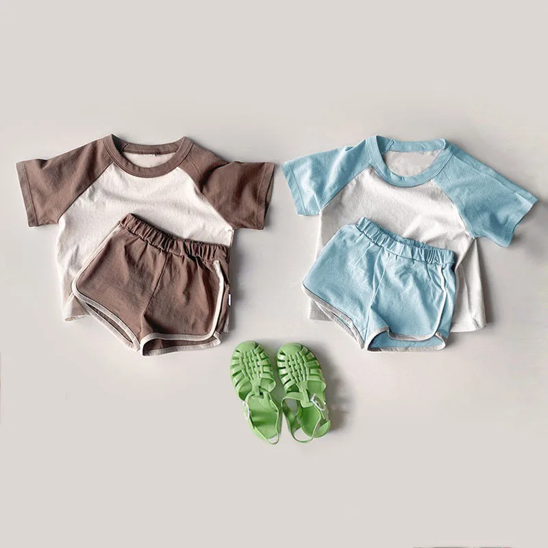 

2022 Summer Toddler Baby Clothes Short Sleeve T-shirt + Shorts Outfits Kids Boy Girl Cotton Patchwork Tops Tees Baby Set 0-5Y