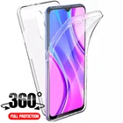 Двойные Чехлы Redmi Note 10T 10S 9T 9S Note 9 Pro 5G 360 PC + TPU для Xiaomi Redmi 9T 9A 9AT 9C NFC, Кристальный силиконовый чехол с полным покрытием