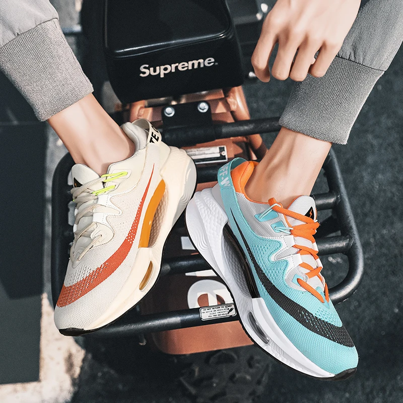 Unisex Running Shoes Flying Woven Breathable Men's Fitness Shoes Air Cushion Shoes Outdoor Brand Sports Shoes Platform Sneakers