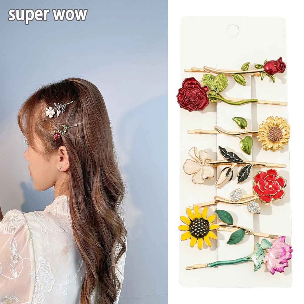 

7pcs Sweet Rose Flower Women Lady Girls Hair Clip Delicate Rhinestone Hair Pin Sunflower Hair Barrette Wedding Hair Accessories