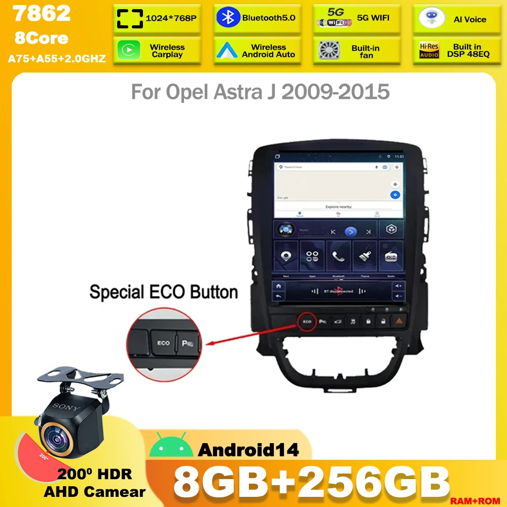 Автомобильный радиоприемник 9 7 дюйма для Opel Astra J 2009-2015 Android 14 мультимедийный