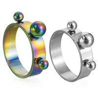 exaggerated rainbow silver color metal ball rings simple design geometric fashion finger rings for men women party jewelry gift