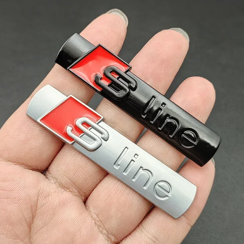 Фото 2 шт. 3D Metal Sline Logo S LINE Эмблема Автомобильный значок на крыло Наклейка для Audi A1 A2 A3 A4 A5 A6 A7 Q2 Q3 Q5 Q7 SQ5 RS5 TT Аксессуары №1