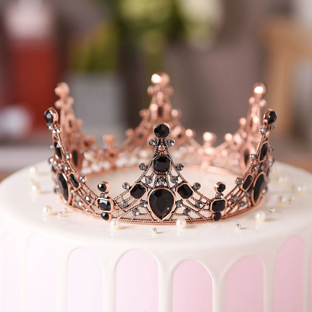 Round Crown Cake Topper Decoration Elegant Wedding Cake Queen Tiaras Princess Home Birthday Cake Decorative Party Supplies images - 6