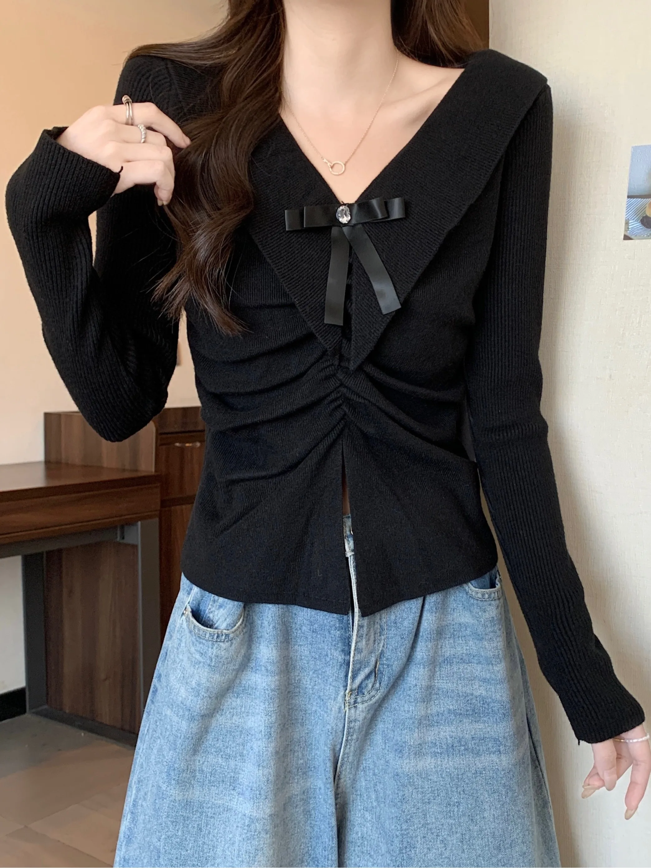 Женская одежда больших размеров Chubby Girl Western Sle Красивый свитер с v-образным