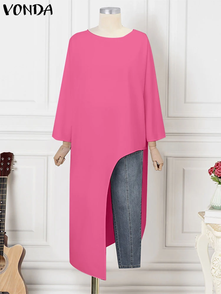 VONDA женская блузка с длинным рукавом 2024 однотонные блузки неровным подолом