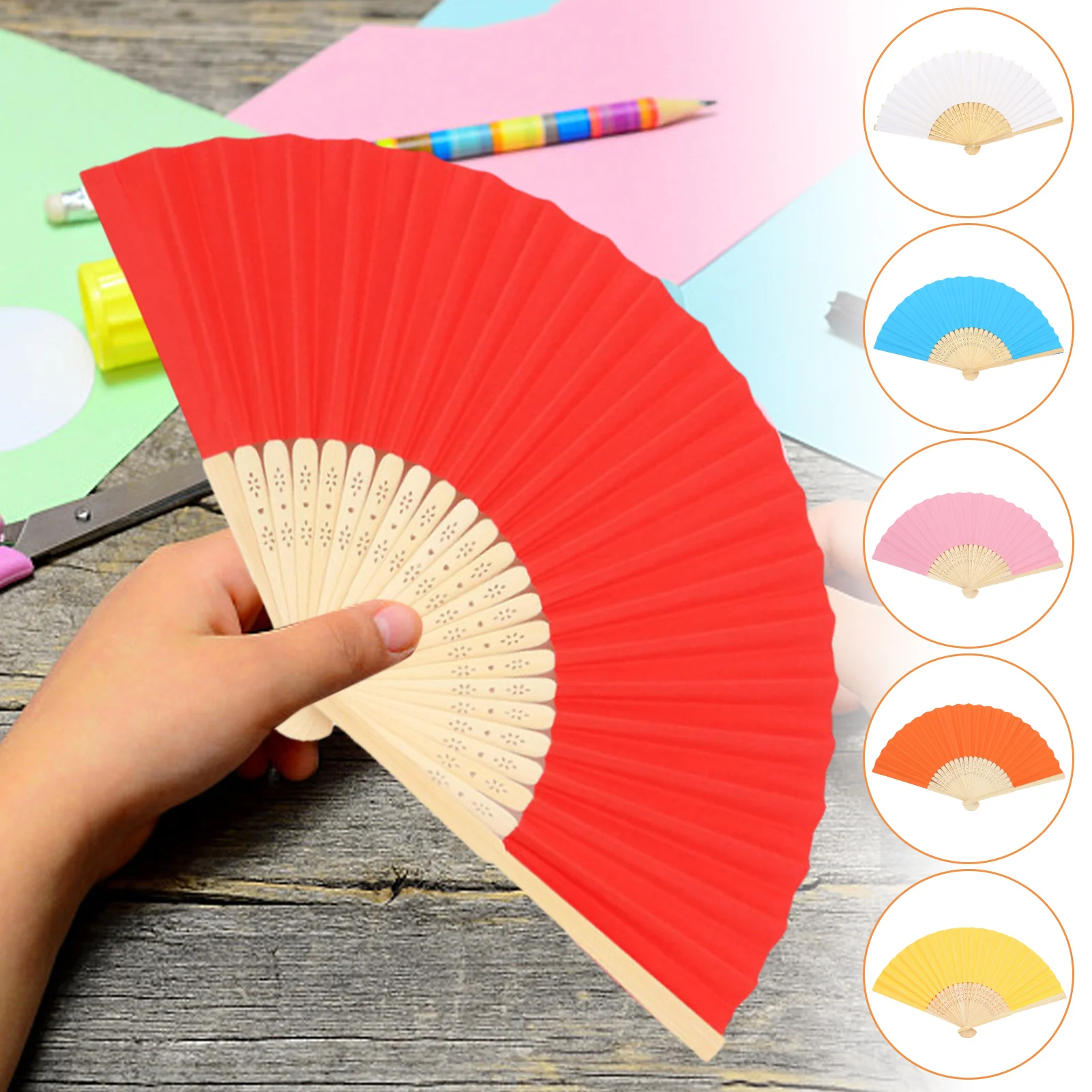 

7 Color Blank Folding Paper Fan Dance Wedding Party HandHeld Solid Color Fan Children DIY Painting Handmade Fan Gifts