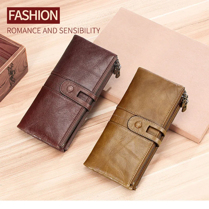 

Кошелек из натуральной кожи с RFID-защитой и защитой от кражи, мужской Винтажный Длинный кошелек на молнии, Роскошный кошелек из воловьей кожи...