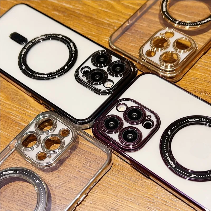 Electroplated Magnetic Suction Phone Case Suitable For iPhone 14, 13, 12, 11 Pro Max Plus Transparent Fall Protection Case