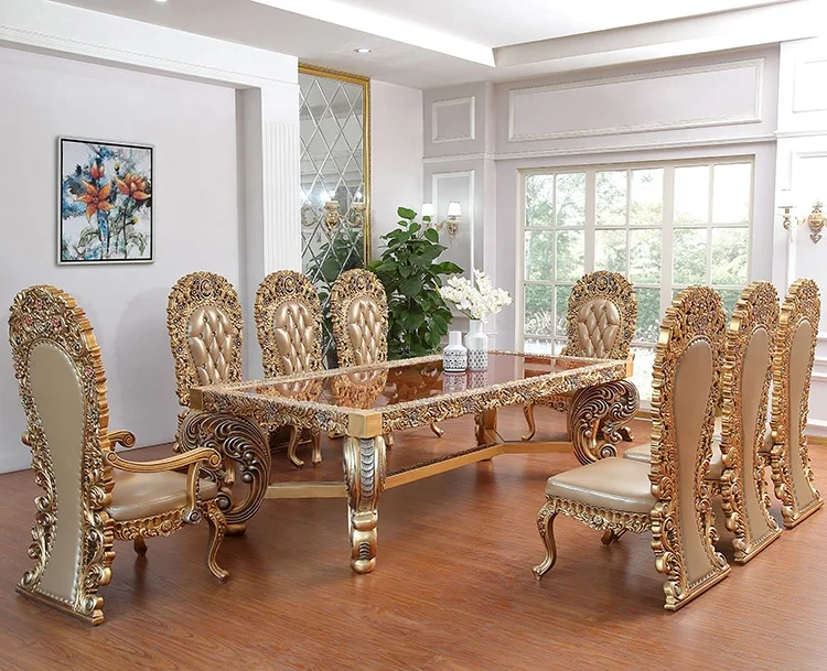 Классический обеденный стол и стул из массива дерева на заказ резной набор 8