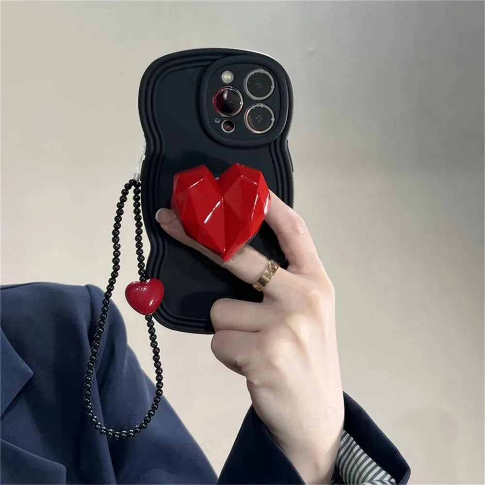 Корейский 3D чехол для телефона с браслетом в виде сердца и цепочки для iPhone 14 13 12 11 Pro XS Max X XR MINI 6 6S 7 8 Plus + милый ремешок