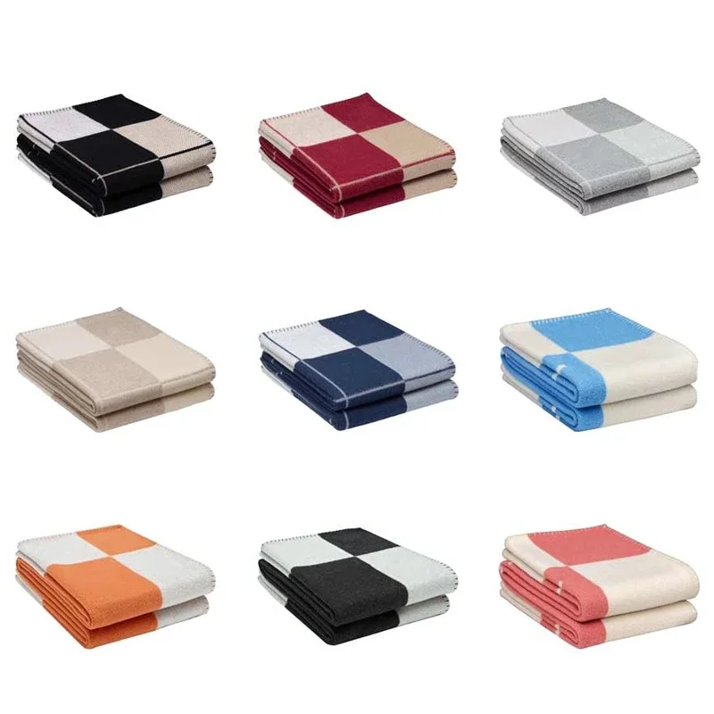 

Брендовый плед из кашемира, Роскошное Одеяло в клетку, мягкое покрывало для дивана и кровати, портативное дизайнерское одеяло, пледы для сна...