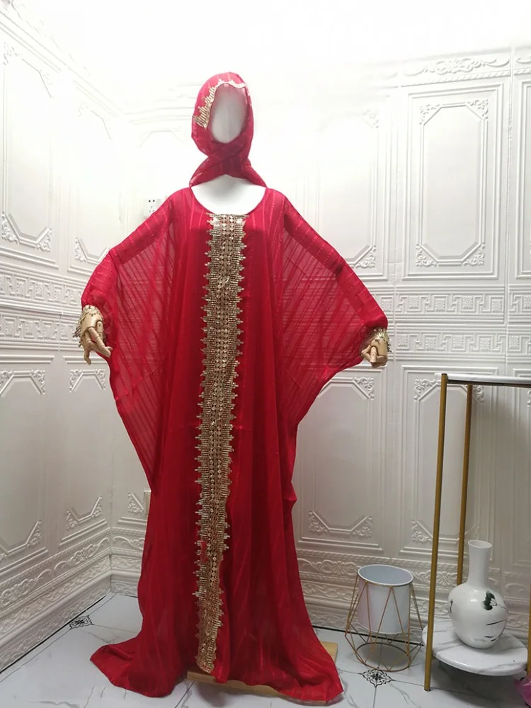 Spring Summer Muslim Fashion Style O-neck Long Sleeve Polyester Red Black Blue White Long Abaya African Dresses for Women