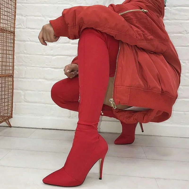 

Женские длинные сапоги, привлекательные Черные Сапоги выше колена, женские тканевые сапоги-чулки, женские праздничные сапоги на тонком каб...