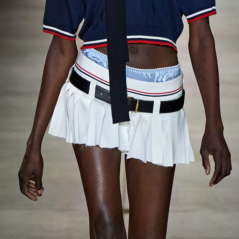 

Женская плиссированная мини-юбка с поясом, с заниженной талией