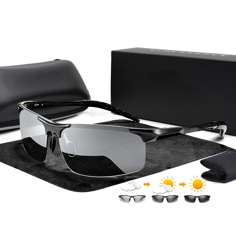 

2022 Aluminum Rimless Photochromic Sunglasses Men Polarized Day Night Driving Glasses Chameleon Anti-Glare gafas de sol hombre