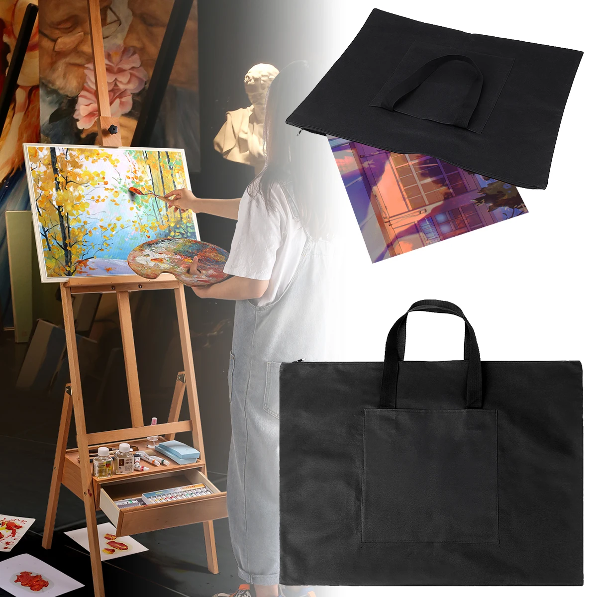

A2 Drawing Painting Board Storage File Bag Document Carry Case(Black)