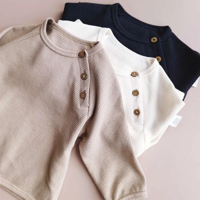 

Kids Autumn Waffle Cotton Sweatshirt Boys and Girls Casual Style Full Sleeve Top Children Sweatshirts Clothing