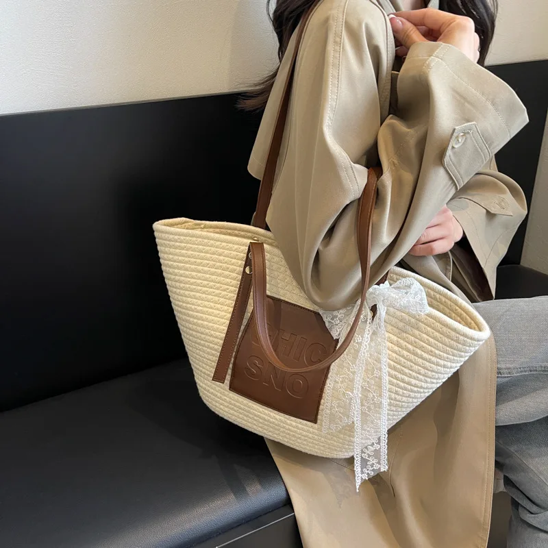 WBS 2024 модная плетеная летняя сумка-тоут ручной работы вместительная корзина и