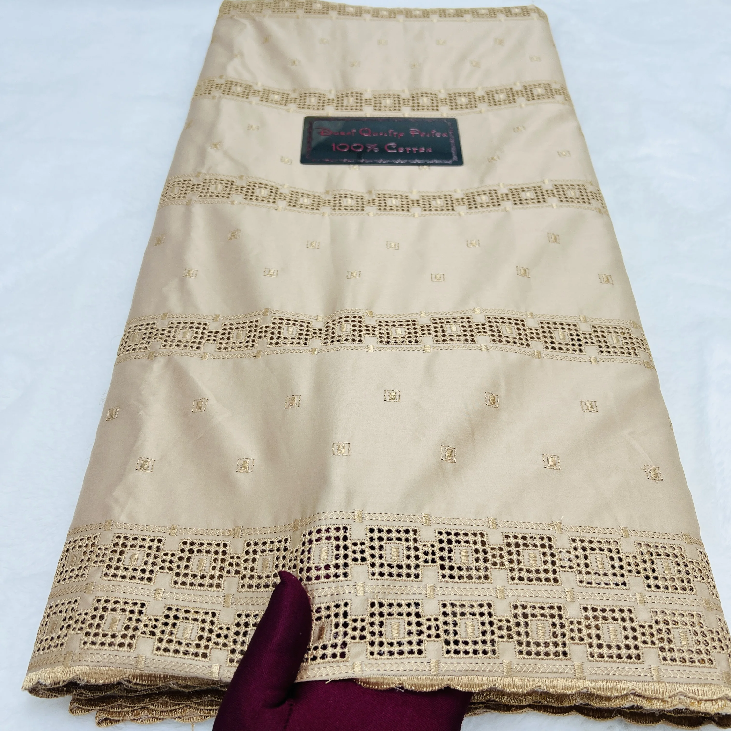 Высококачественная новая атласная кружевная ткань из 100% хлопка длиной 5 ярдов