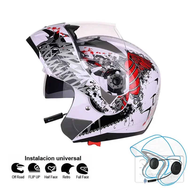 

Motorcycle Bluetooth-compatible Helmet Flip up Motocicleta Kask BT Casco Moto Double Visors Casque Motor bike Capacete ECE