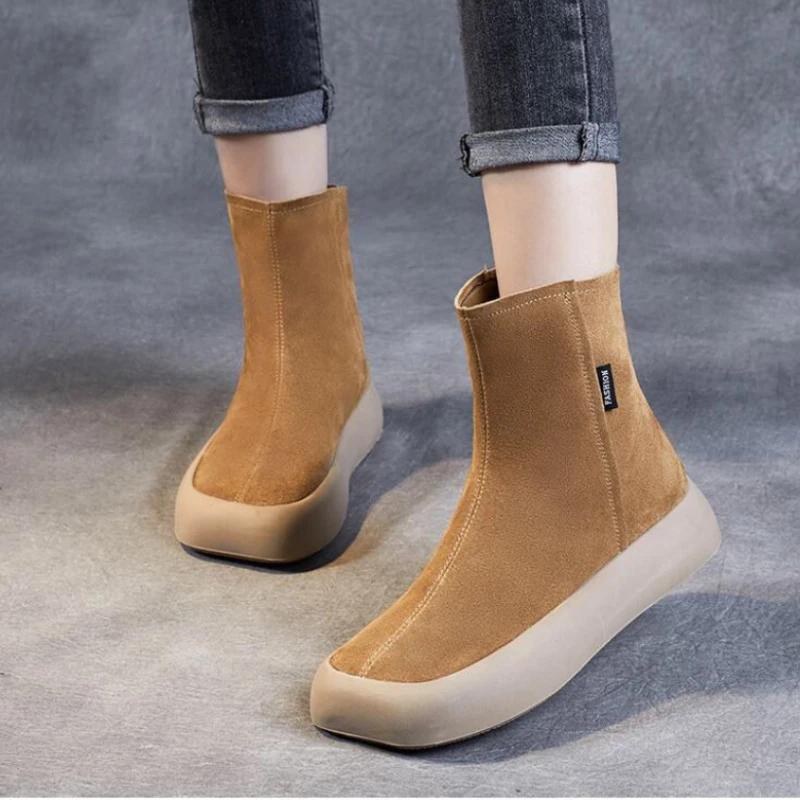 

Женские Винтажные ботинки со средней посадкой, повседневные теплые ботинки на плоской подошве, с квадратным носком и флисовой подкладкой, н...