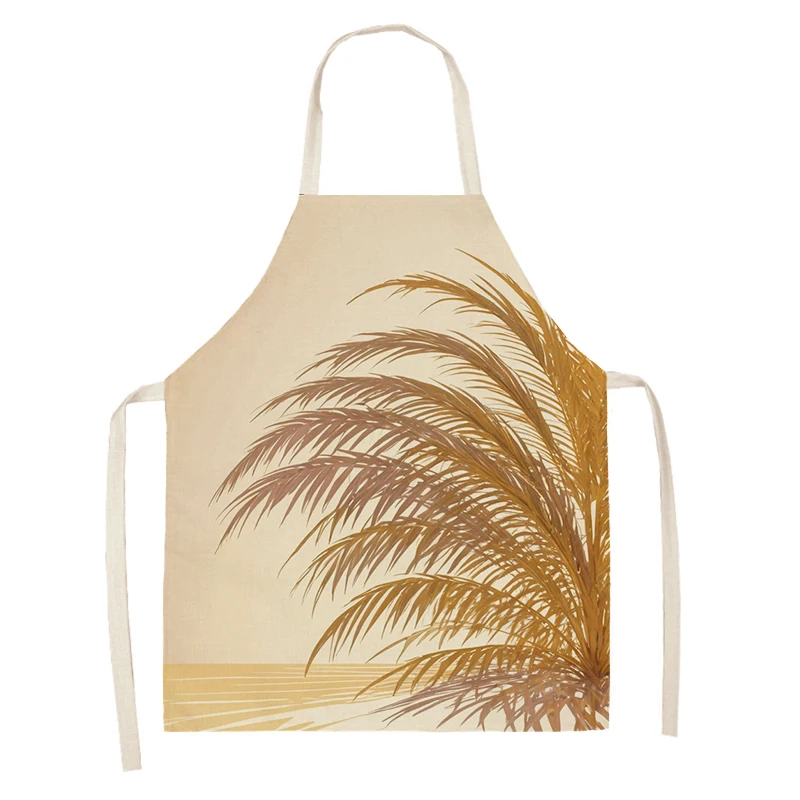 Льняной фартук для женщин бохо с принтом кофе