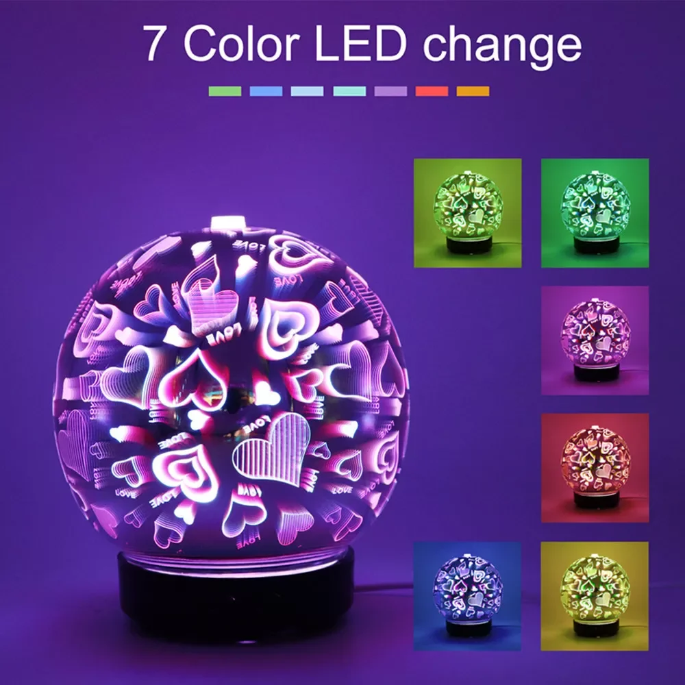

NEW2023 3d Glass Aroma Diffuser,aromatherapy Ultrasonic Essential Oil Version Air Humidifier Firework 7color Changing Lights#db4