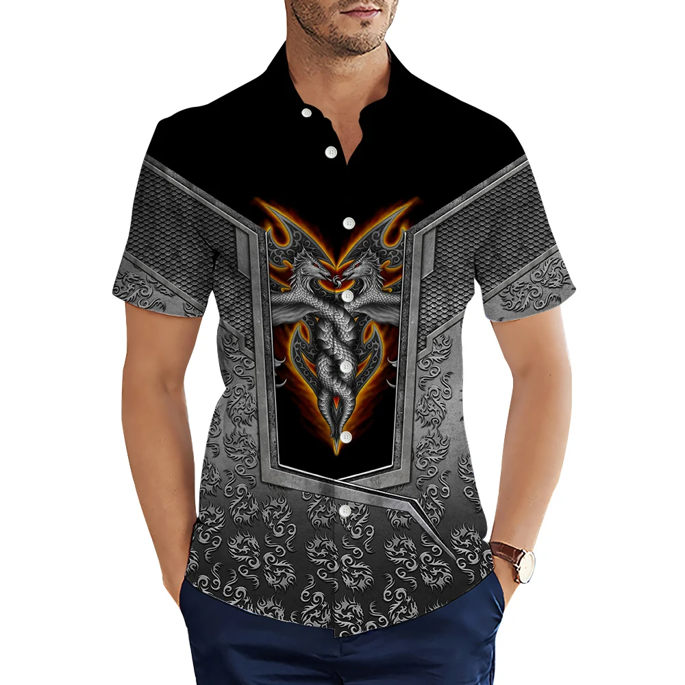 

CLOOCL Fashion Men's Shirts Viking Dragon Printed Casual Shirt Summer Short Sleeve Shirts for Men Clothing Camisas Para Hombre