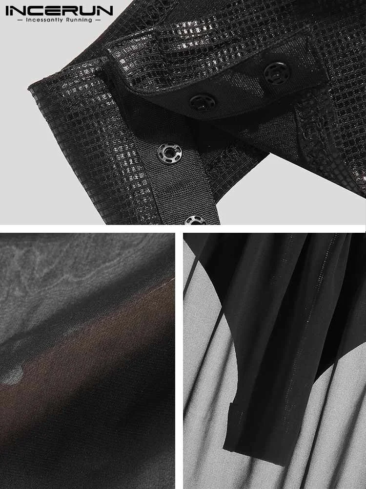 Stylish Men Homewear Glossy Check Coated Jumpsuit Fashion Male Back Hem Panel Comfortable Mesh Triangle Bodysuits S-5XL INCERUN