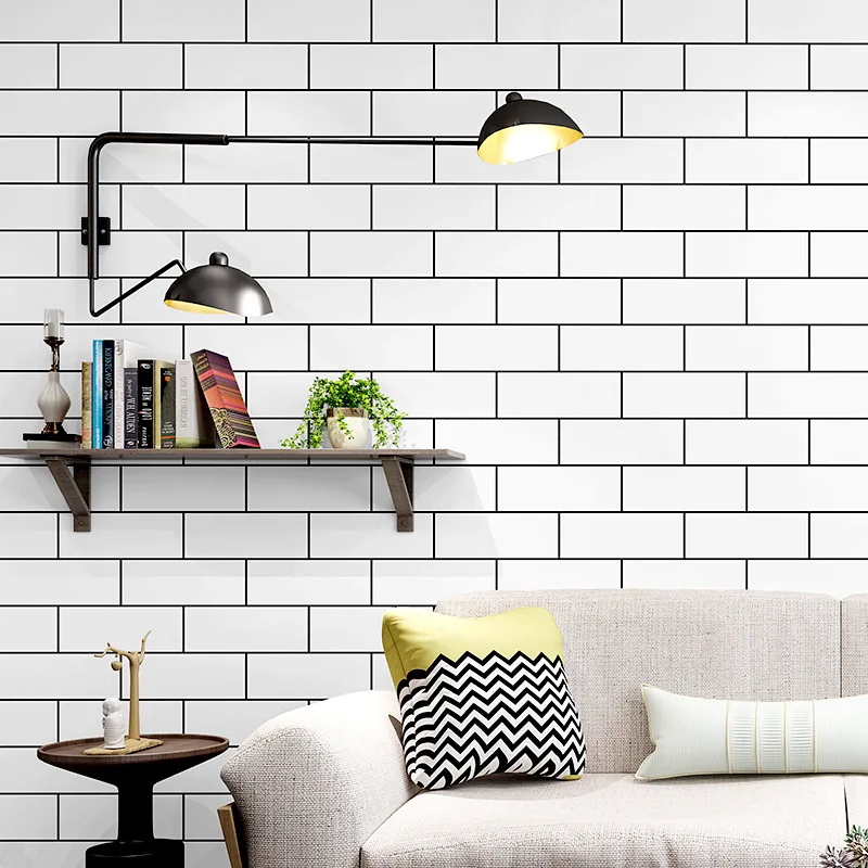 

Nordic Ins Black and White Lattice Wallpaper Brick Brick Pattern White Brick Brick Restaurant Wallpaper Wallpap