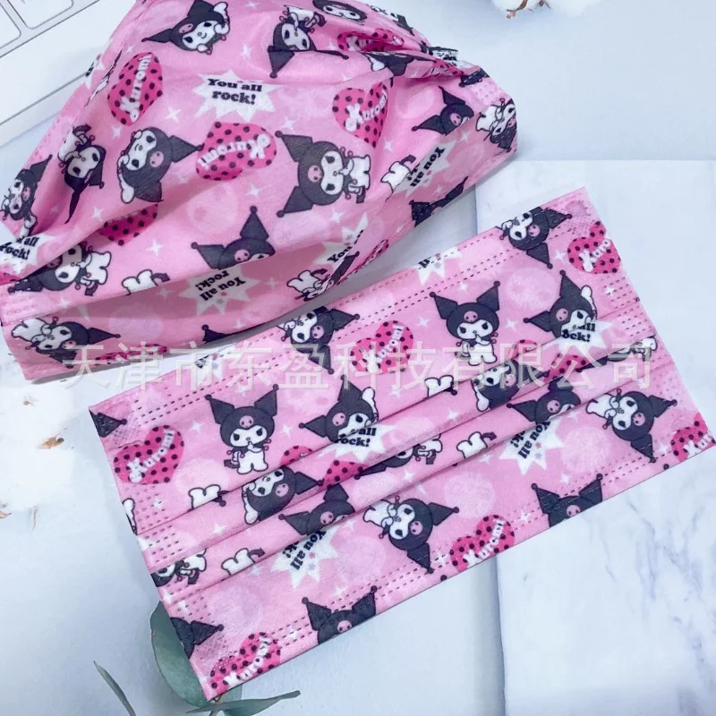 50 шт. трехслойная маска Kuromi Sanrio аниме мультяшная одноразовая Защитная для лица
