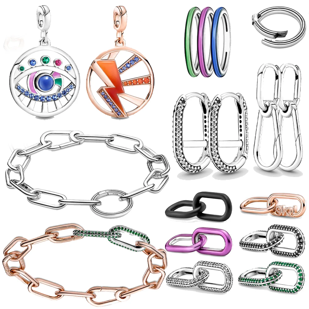 

2021 925 Sterling Silver Earring Me Ring Bead Round Connector Charm Double fit Original Pandora Me Link Chain Bracelet Jewelry