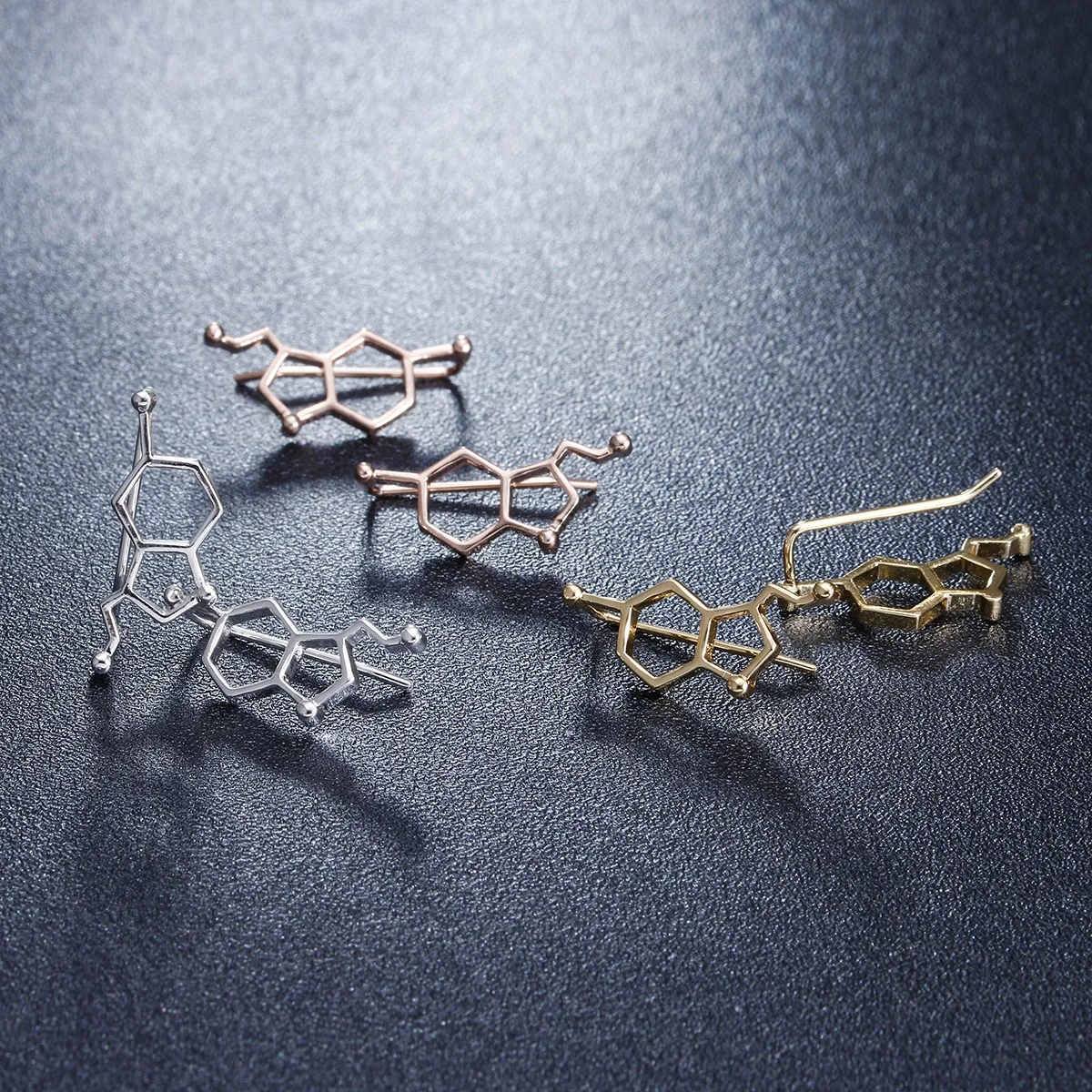 

TULX Fashion Serotonin Molecule Ear Climbers Earring Chemistry Structure Ear Crawler Pendients Geometric Earrings For Women Kids