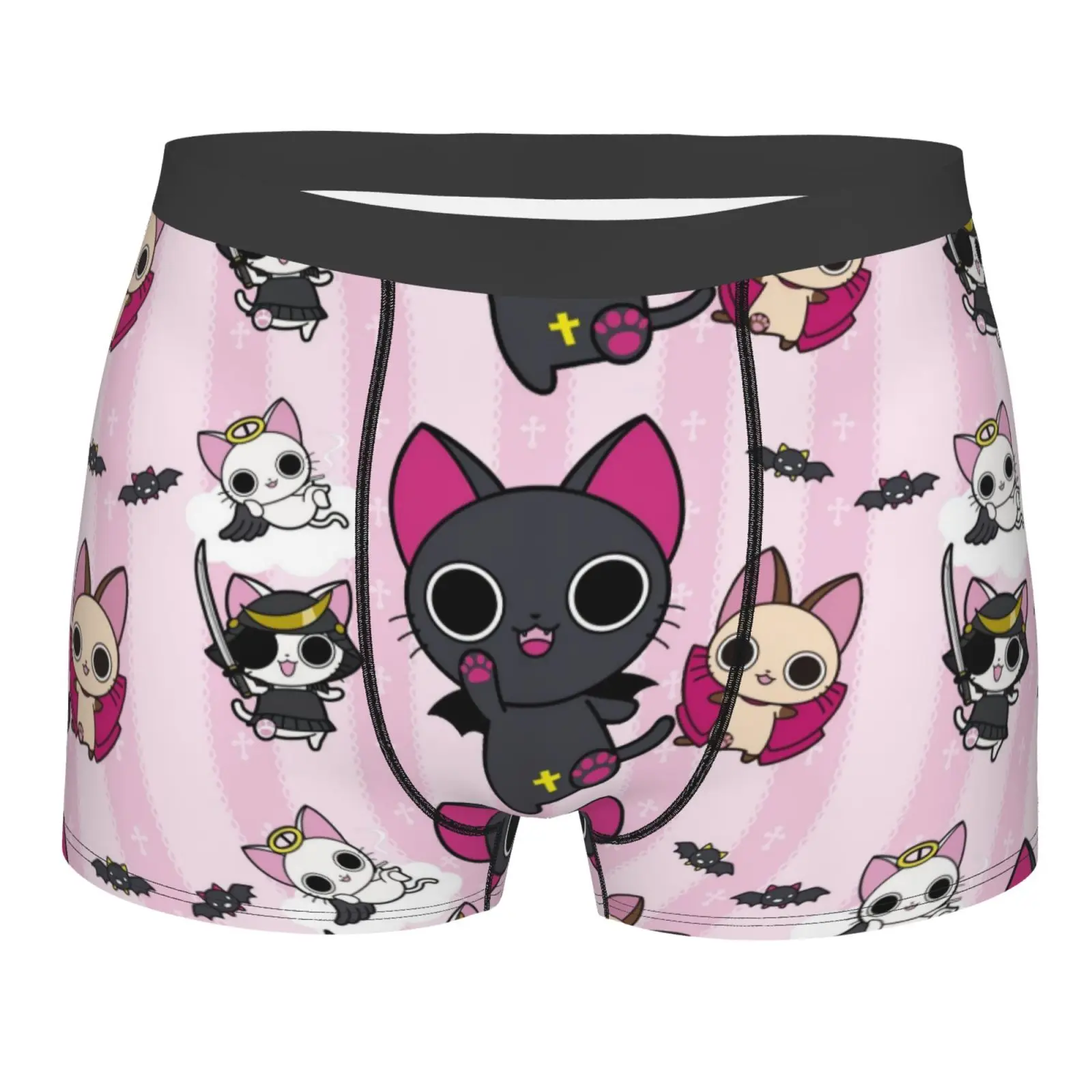 

Мужское нижнее белье с принтом кошки вампира, мягкие боксеры из полиэстера, двустороннее нижнее белье