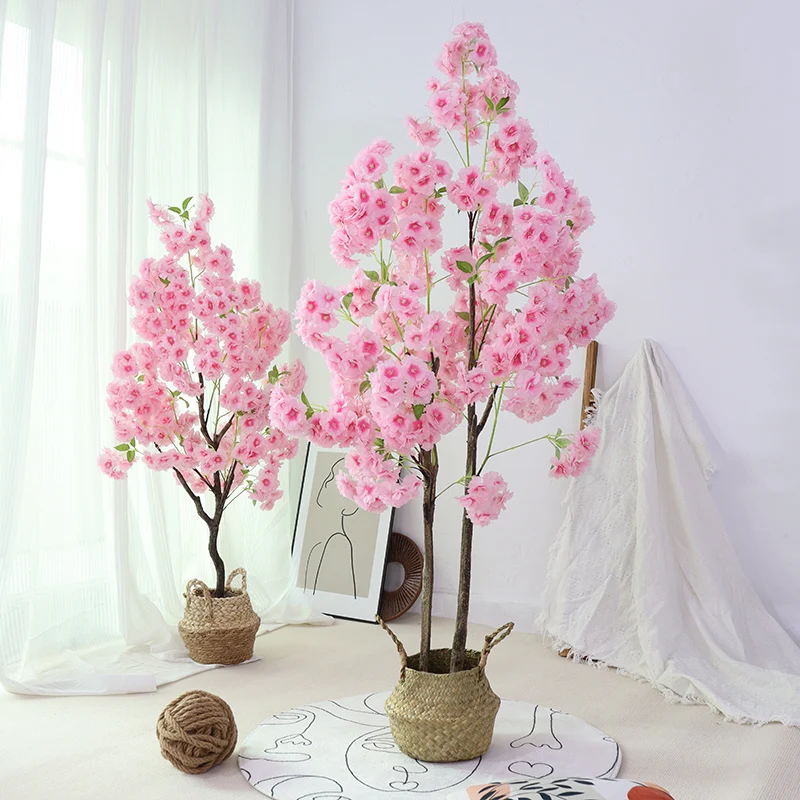 

90/120/150CM Artificial Cherry Blossom Tree Floor Green Plant Potted Simulation Flower Bonsai Wedding Party Hotel Decoration