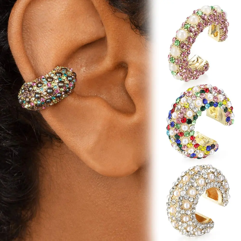 

Women Party No Piercing Earrings Jewelry Rhinestone Dangle C-shaped Cubic Zirconia Ear Cuff Statement CZ Cuff Earrings