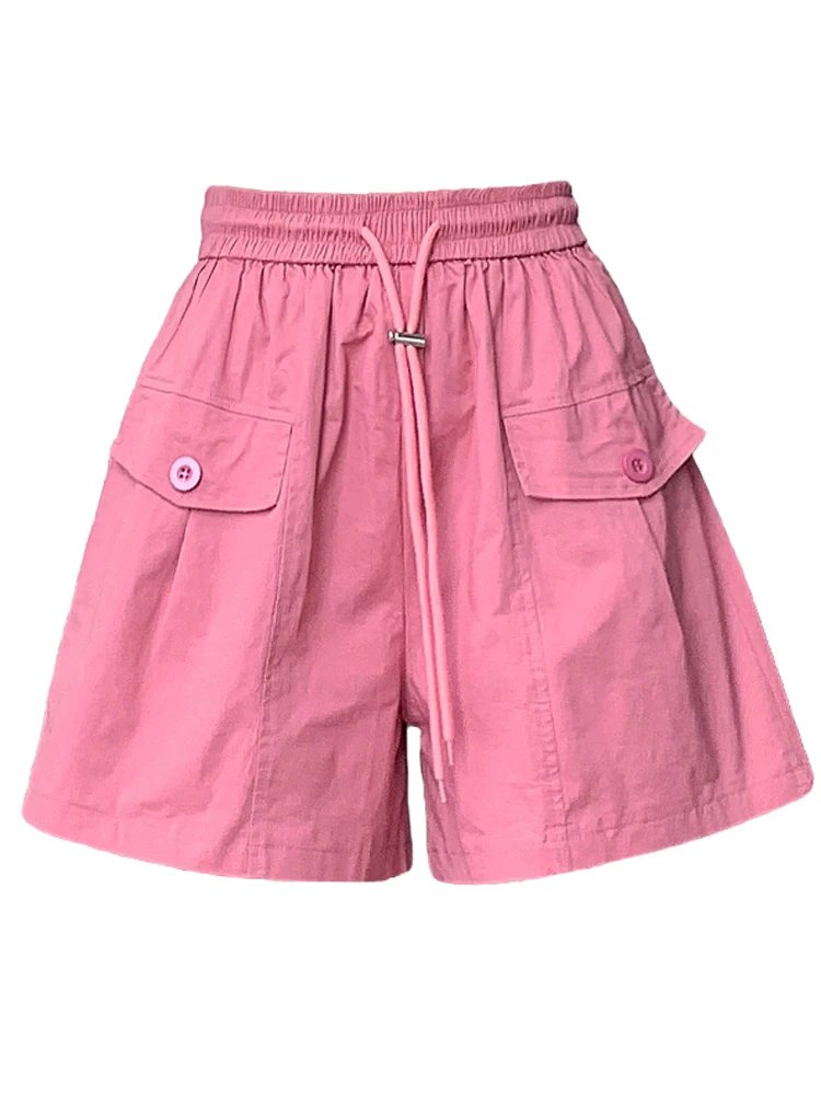 Шорты женские с эластичным поясом тонкие широкие свободные бриджи кулиской