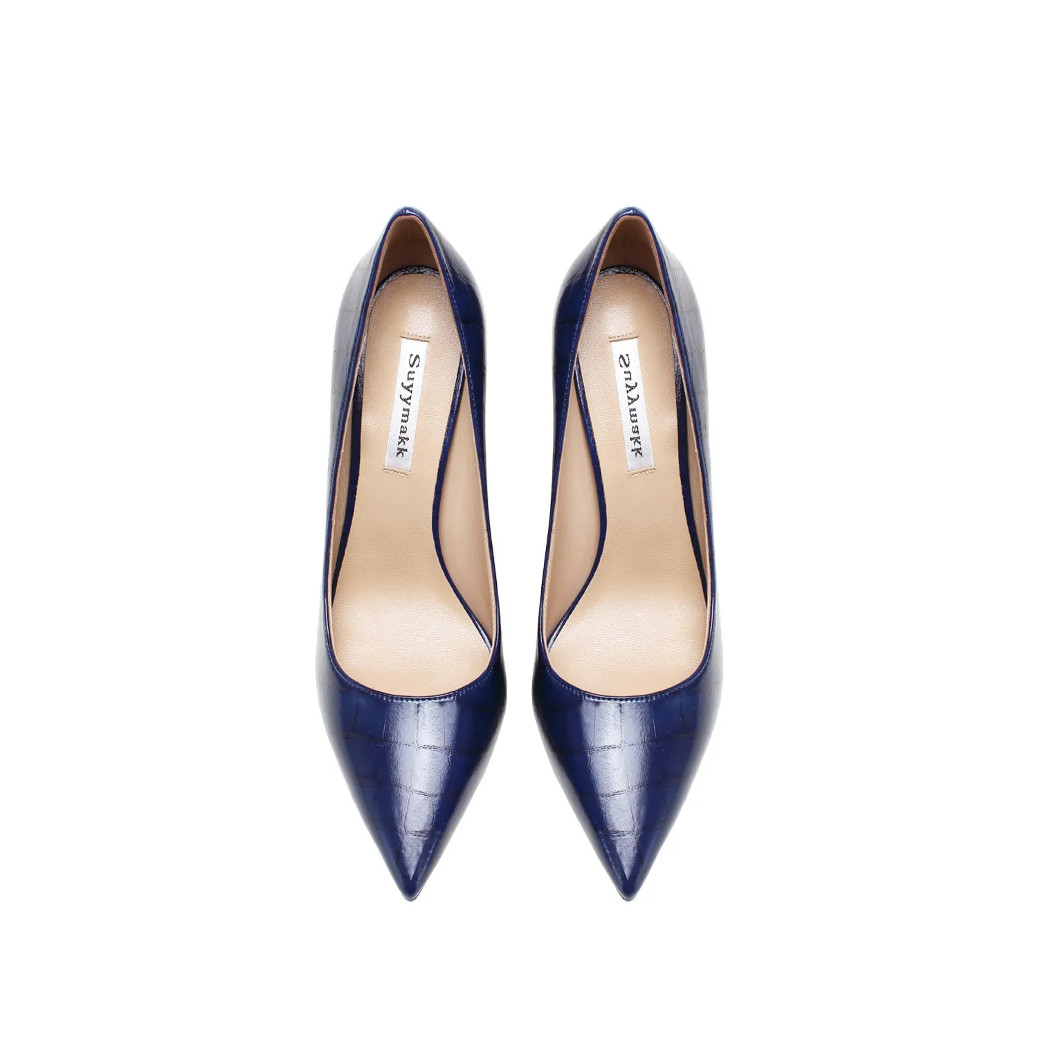 Genuine Leather Crocodile Pattern Blue Women's High Heels 2023 New Pointed Fashion Sexy Ladies Thin Pumps Single Shoes6cm 8cm 10